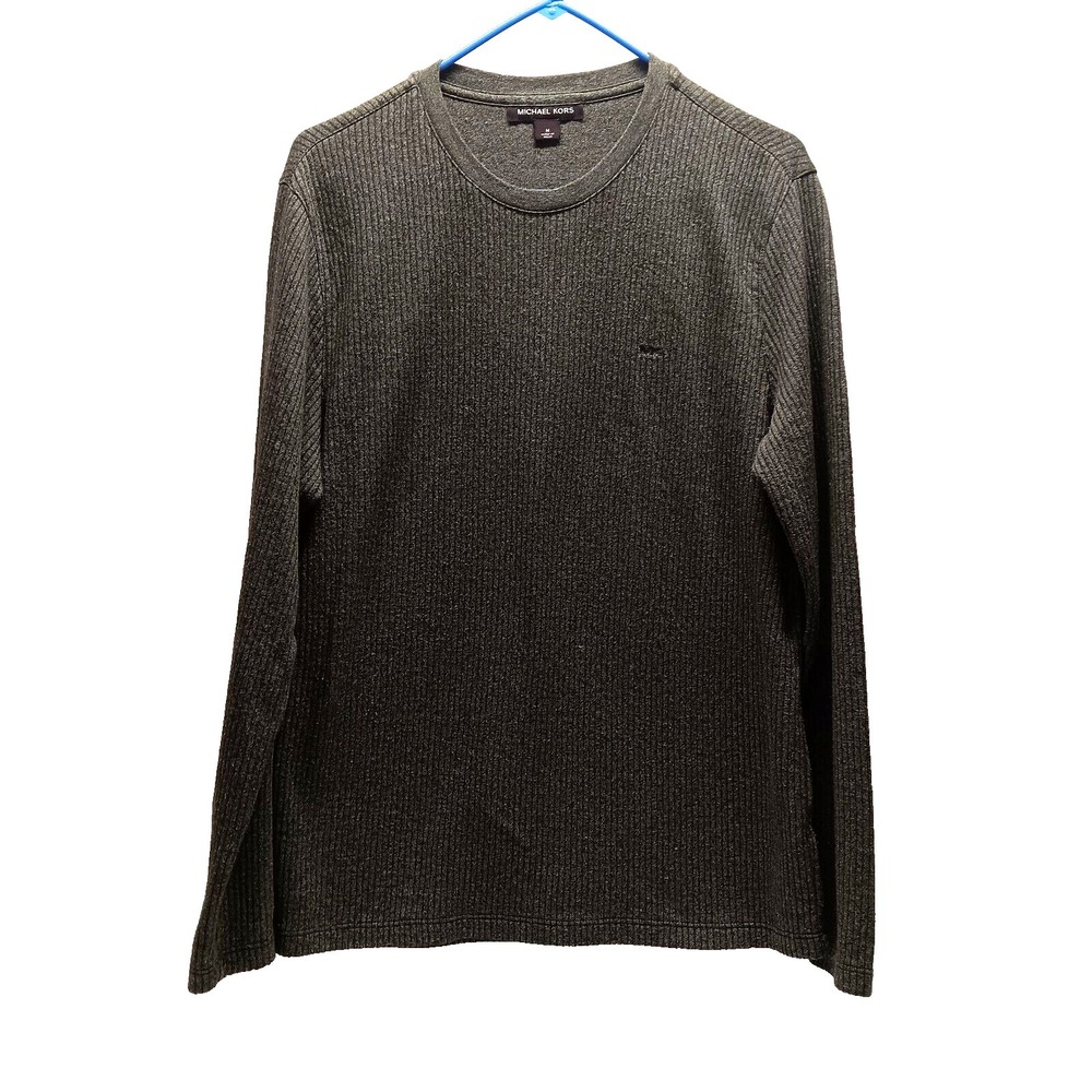 Michael Kors Ribbed Crewneck Men's Medium Grey Long Sleeve‎ Casual Knit Stretch